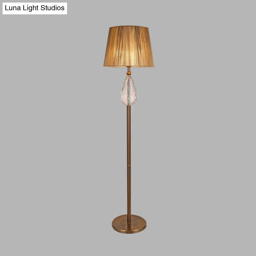 Countryside Teardrop Crystal Floor Reading Lamp With Fabric Shade - Beige