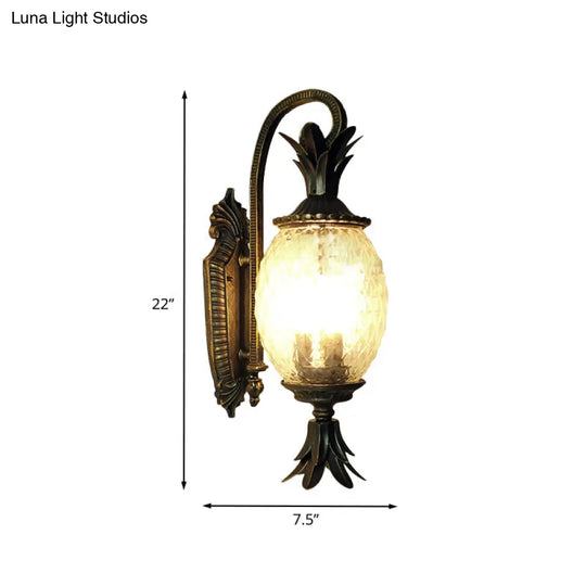 Courtyard Sconce Light - Pineapple Design Clear Crystal Single Head Black Wall Lighting