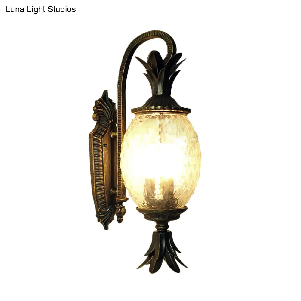 Courtyard Sconce Light - Pineapple Design Clear Crystal Single Head Black Wall Lighting