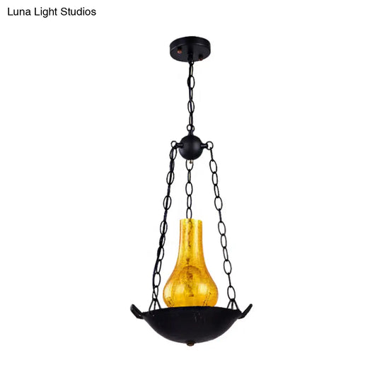 Crackle Glass Vintage Pendant Light With Black/Brown Finish