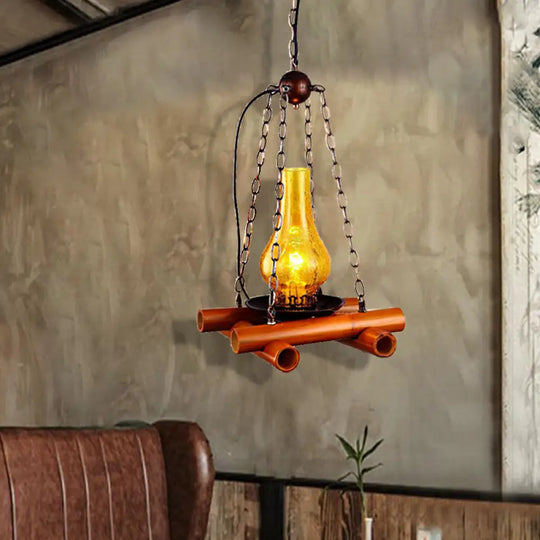 Crackle Glass Hanging Vintage Vase Pendant Light In Black/Brown Brown / B