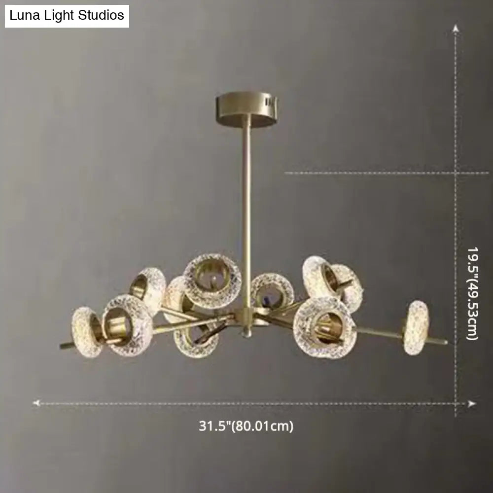 Crackled Crystal Glass Rings Pendant Chandelier With Postmodern Brass Finish - Perfect For A Diner