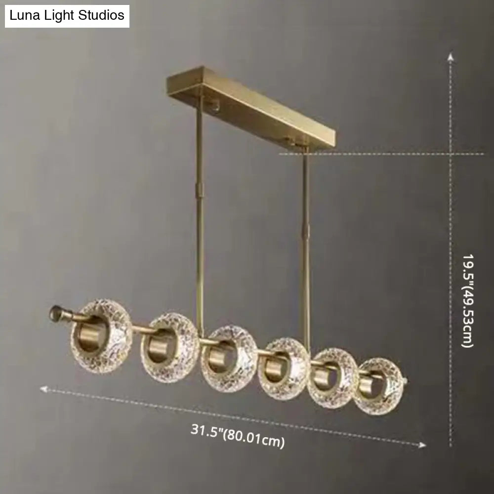 Crackled Crystal Glass Rings Pendant Chandelier With Postmodern Brass Finish - Perfect For A Diner