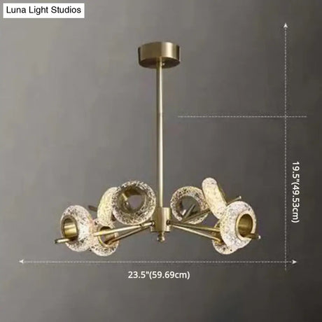 Crackled Crystal Glass Rings Pendant Chandelier With Postmodern Brass Finish - Perfect For A Diner