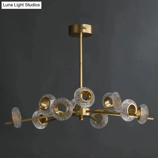 Crackled Crystal Glass Rings Pendant Chandelier With Postmodern Brass Finish - Perfect For A Diner