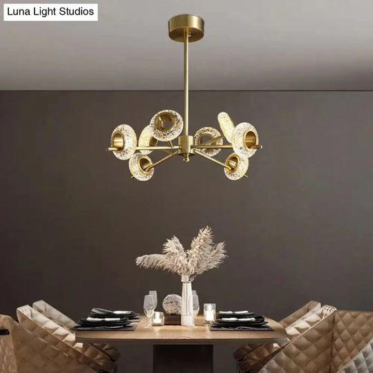 Crackled Crystal Glass Rings Pendant Chandelier With Postmodern Brass Finish - Perfect For A Diner