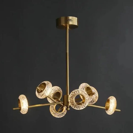 Crackled Crystal Glass Rings Pendant Chandelier With Postmodern Brass Finish - Perfect For A Diner 8