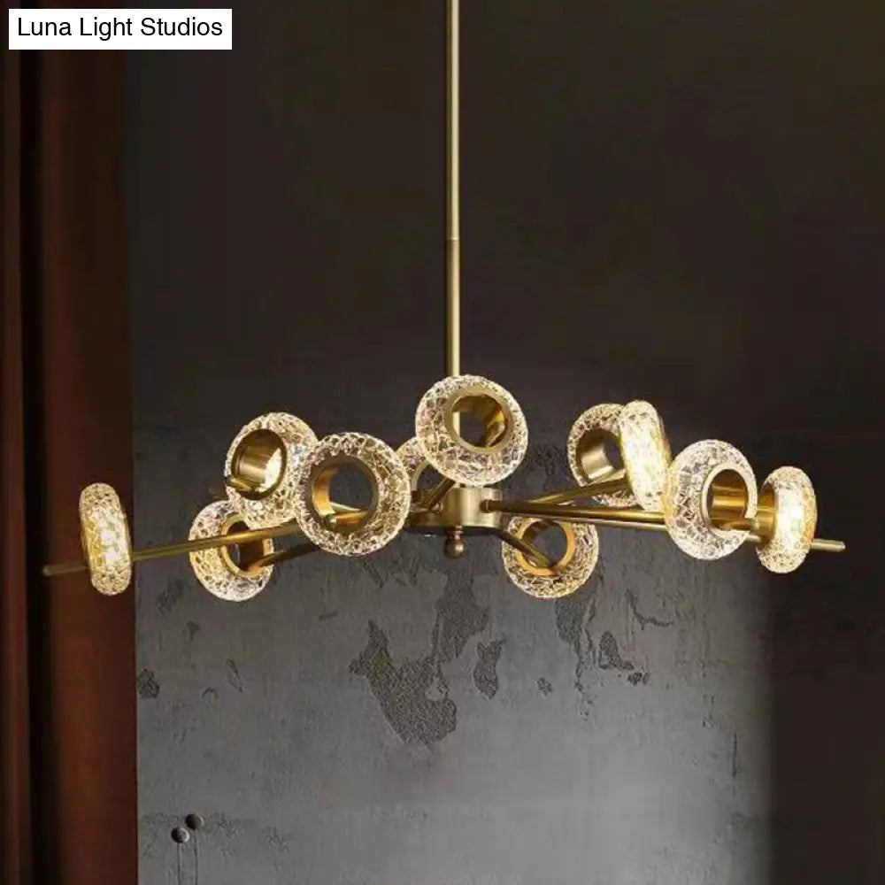 Crackled Crystal Glass Rings Pendant Chandelier With Postmodern Brass Finish - Perfect For A Diner