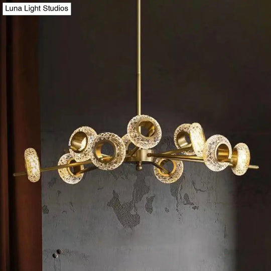 Crackled Crystal Glass Rings Pendant Chandelier With Postmodern Brass Finish - Perfect For A Diner
