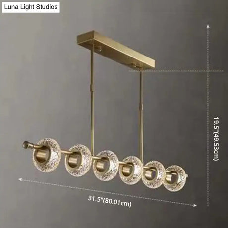 Crackled Crystal Glass Rings Pendant Chandelier With Postmodern Brass Finish - Perfect For A Diner