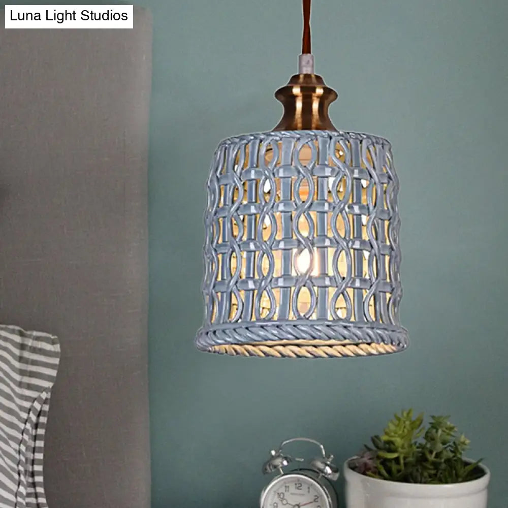 Creative Ceramic Suspension Light - Cafe Restaurant Hanging Basket Design Blue