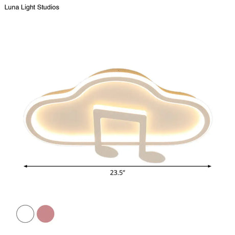 Creative Kids White/Pink Cloud Flush Light Fixture - 19.5’/23.5’ Wide Led Ceiling Lamp With
