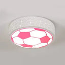 Creative Metal Soccer Ceiling Light For Kids Bedroom And Bathroom - Flush Mount Sport Lighting Pink