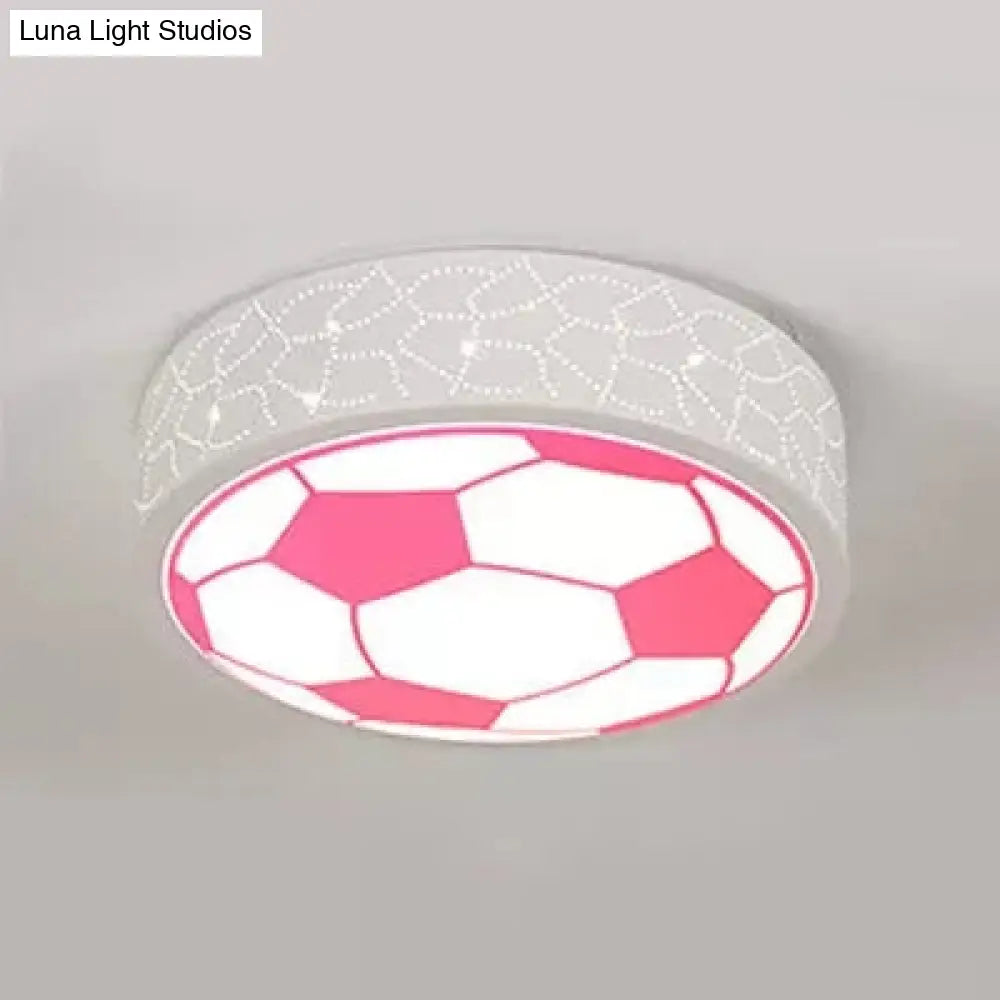 Creative Metal Soccer Ceiling Light For Kids Bedroom And Bathroom - Flush Mount Sport Lighting Pink