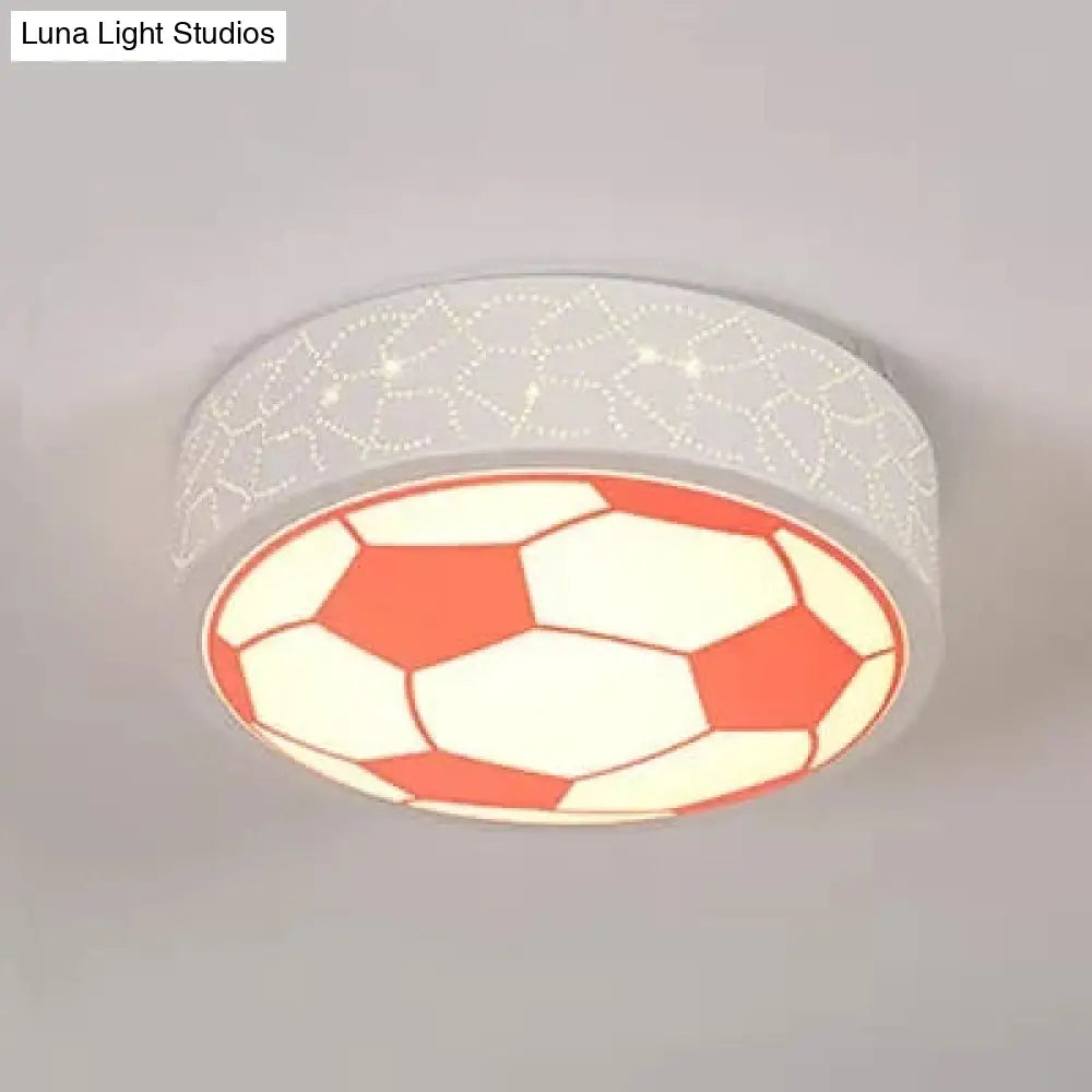 Creative Metal Soccer Ceiling Light For Kids Bedroom And Bathroom - Flush Mount Sport Lighting Red