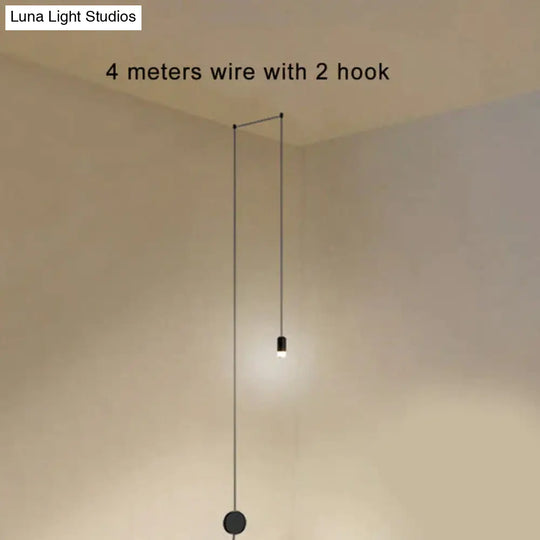 Creative Modern Art Pendant Lamp Light Black Metal Long Wire Simple Shape Kitchen Bar Hanging