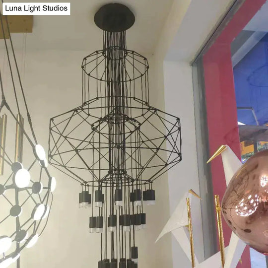 Creative Modern Art Pendant Lamp Light Black Metal Long Wire Simple Shape Kitchen Bar Hanging