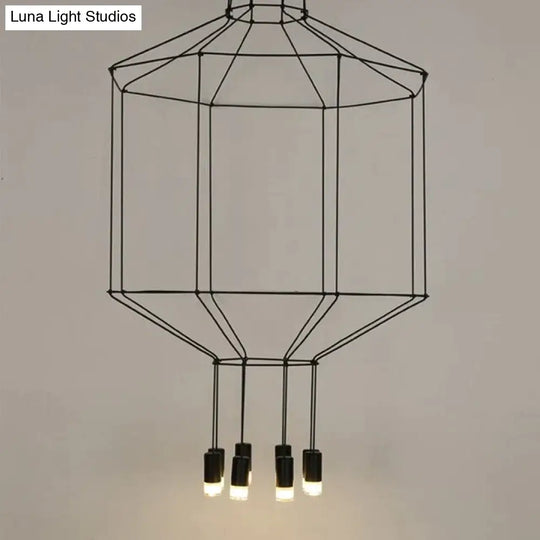 Creative Modern Art Pendant Lamp Light Black Metal Long Wire Simple Shape Kitchen Bar Hanging