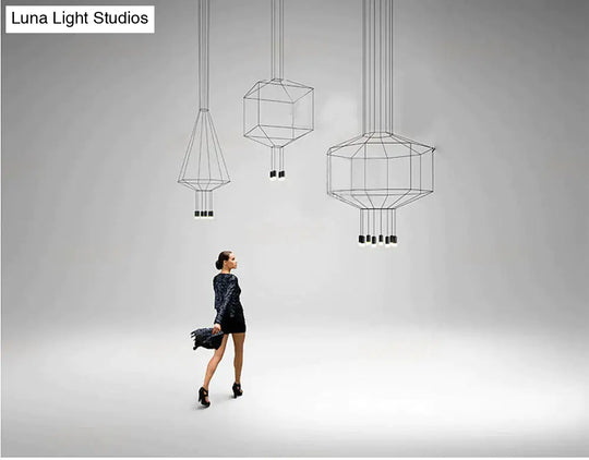 Creative Modern Art Pendant Lamp Light Black Metal Long Wire Simple Shape Kitchen Bar Hanging