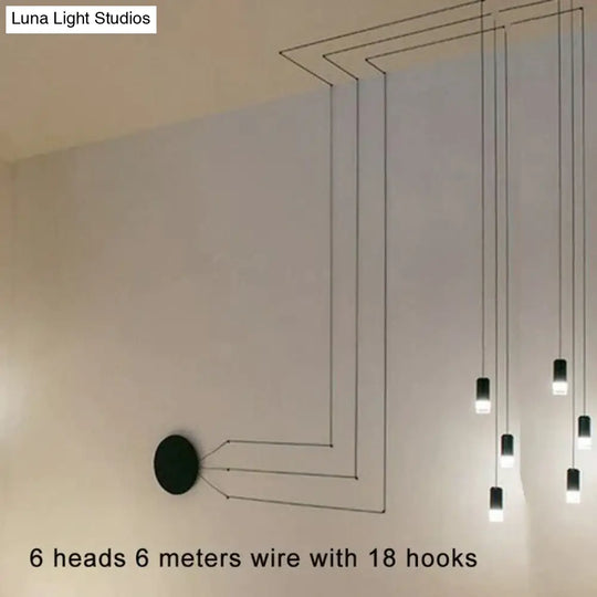 Creative Modern Art Pendant Lamp Light Black Metal Long Wire Simple Shape Kitchen Bar Hanging