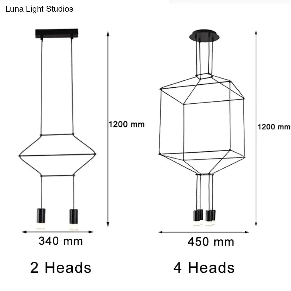 Creative Modern Art Pendant Lamp Light Black Metal Long Wire Simple Shape Kitchen Bar Hanging