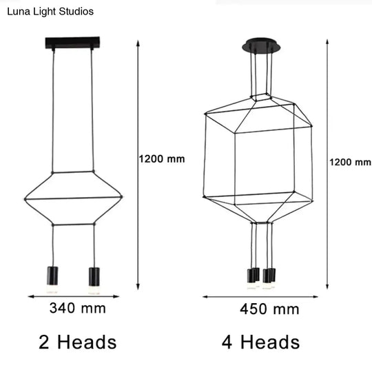 Creative Modern Art Pendant Lamp Light Black Metal Long Wire Simple Shape Kitchen Bar Hanging