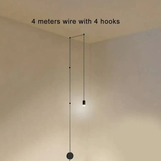 Creative Modern Art Pendant Lamp Light Black Metal Long Wire Simple Shape Kitchen Bar Hanging