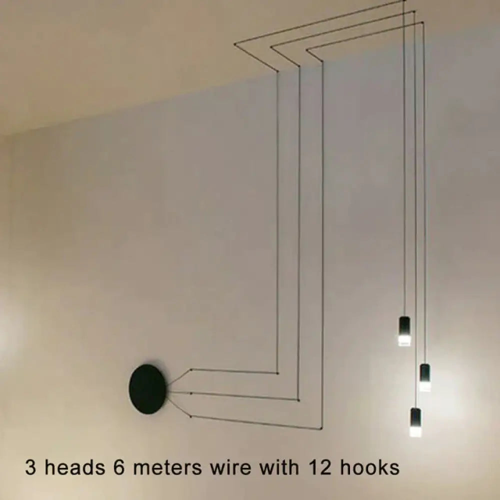 Creative Modern Art Pendant Lamp Light Black Metal Long Wire Simple Shape Kitchen Bar Hanging