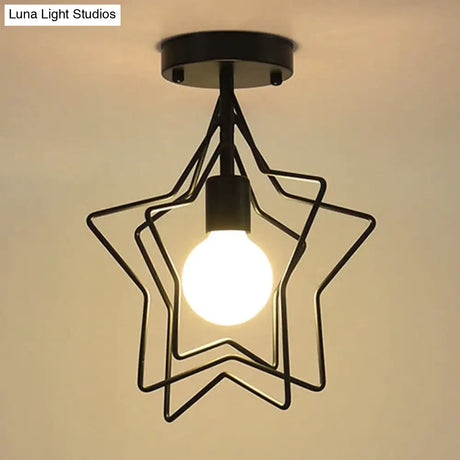 Creative Pentagram Iron Industrial Wind Ceiling Light Retro Circle E27 Black/Gold Lamp For