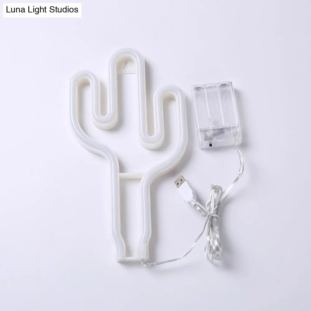 Creative Usb Operated Plastic Cactus Mini Night Lamp - White Led Wall Lighting