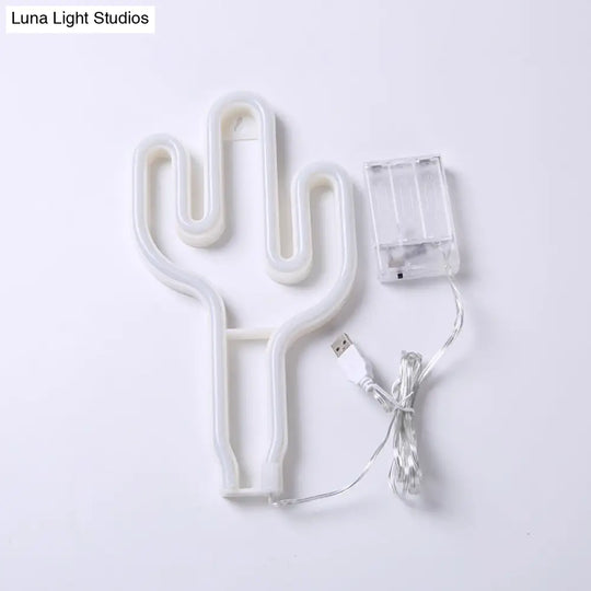 Creative Usb Operated Plastic Cactus Mini Night Lamp - White Led Wall Lighting