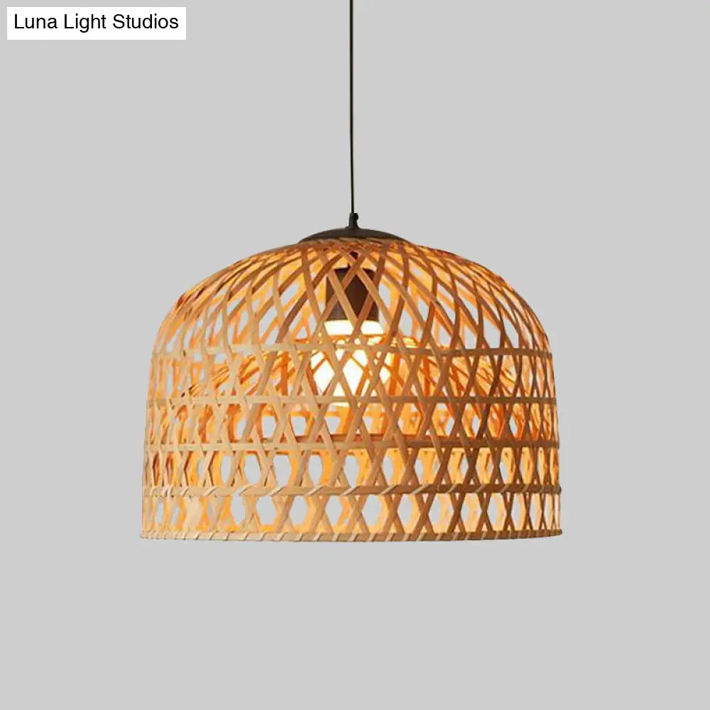 Cross Woven Bamboo 2-Layer Pendant Light For Kitchen Ceiling - Asia In Beige
