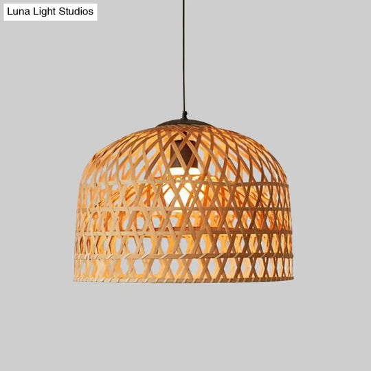 Cross Woven Bamboo 2-Layer Pendant Light For Kitchen Ceiling - Asia In Beige