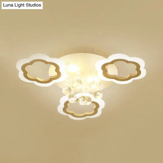 Crystal Ball Led Flush Mount Ceiling Light For Adult Bedroom - Elegant Petal Design In White 3 /