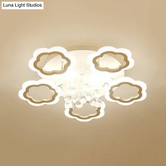 Crystal Ball Led Flush Mount Ceiling Light For Adult Bedroom - Elegant Petal Design In White 5 /