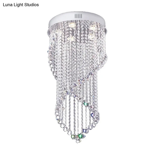 Crystal Ball Spiral Flush Mount Ceiling Light With 5 Minimalist Lights - Nickel Finish For Bedroom