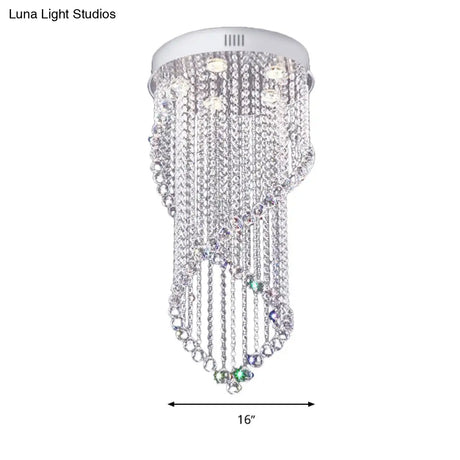 Crystal Ball Spiral Flush Mount Ceiling Light With 5 Minimalist Lights - Nickel Finish For Bedroom