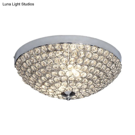 Crystal Bowl Flush Mount Ceiling Light Fixture For Elegant Dining Room - Chrome Finish
