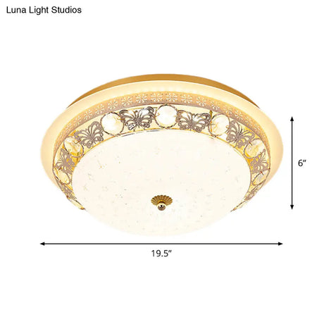 Crystal Ceiling Lamp In Gold: Simple Bowl Shape Led Flush Mount 16’/19.5’ Wide