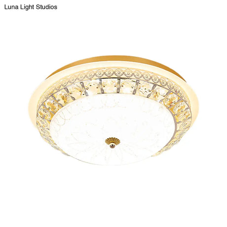 Crystal Ceiling Lamp In Gold: Simple Bowl Shape Led Flush Mount 16’/19.5’ Wide