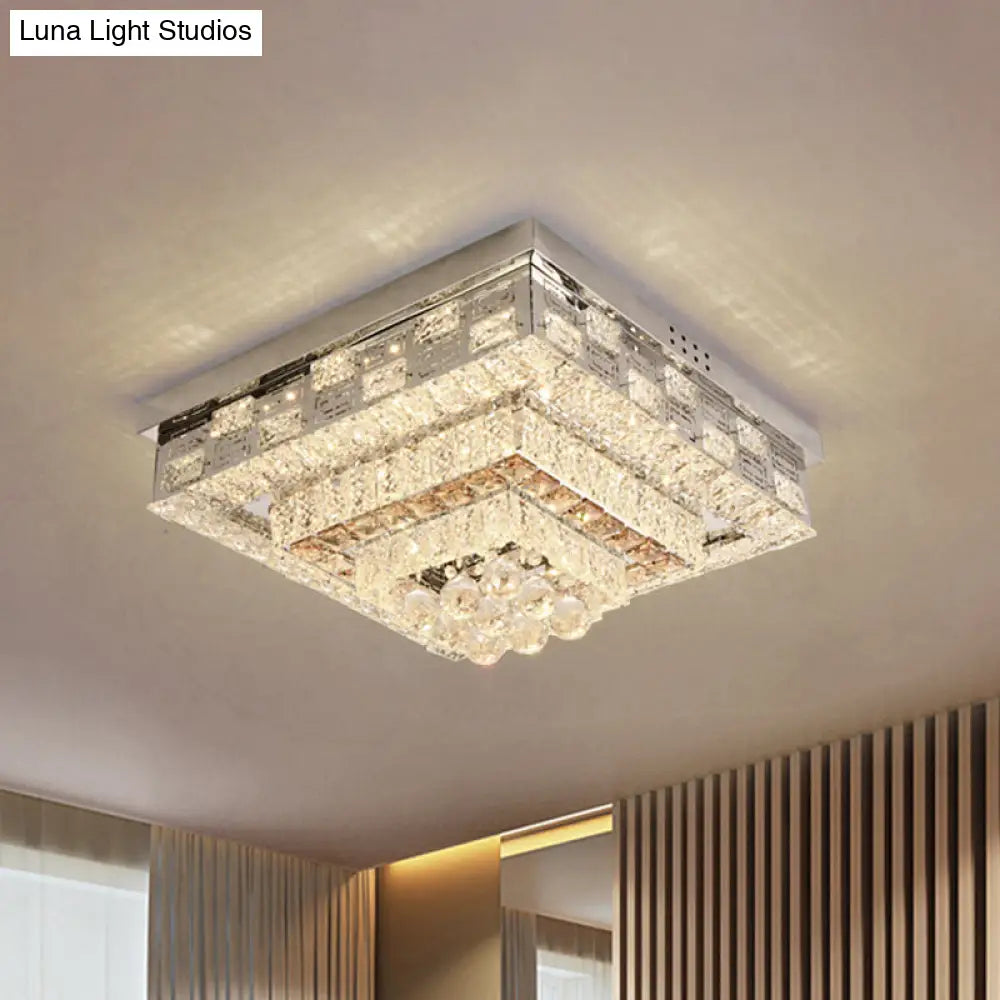 Crystal Ceiling Mount Led Flush Lamp With Contemporary Design Clear / Square Plate