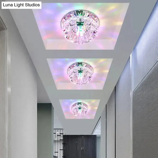 Crystal Ceiling Mount Led Lamp - Modern Chrome Flush Lighting For Hallway / Multi Color