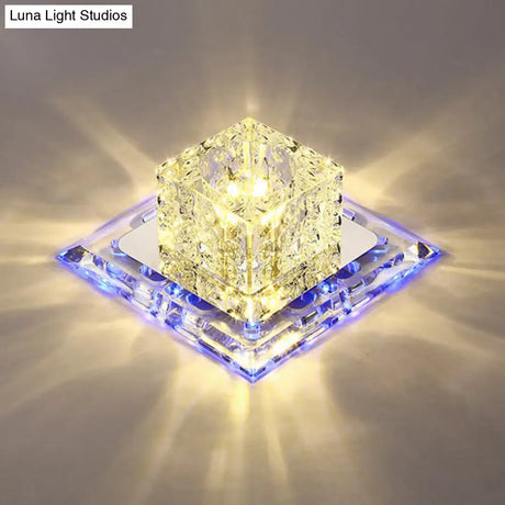 Crystal Clear Led Flush Ceiling Light Fixture For Corridor - Artistic Square Design