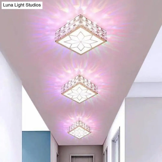 Crystal Clear Led Flush Ceiling Light With Artistic Square Shape And Acrylic Diffuser / 6’ Multi