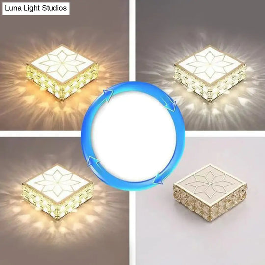 Crystal Clear Led Flush Ceiling Light With Artistic Square Shape And Acrylic Diffuser / 6’ Third
