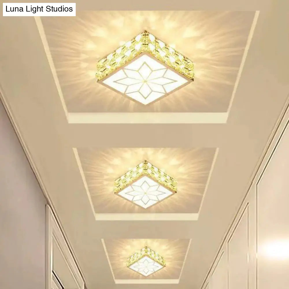 Crystal Clear Led Flush Ceiling Light With Artistic Square Shape And Acrylic Diffuser / 6’ Warm