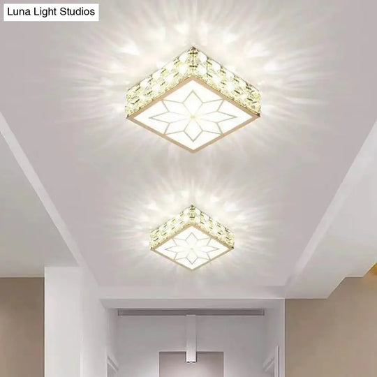 Crystal Clear Led Flush Ceiling Light With Artistic Square Shape And Acrylic Diffuser / 6’ White
