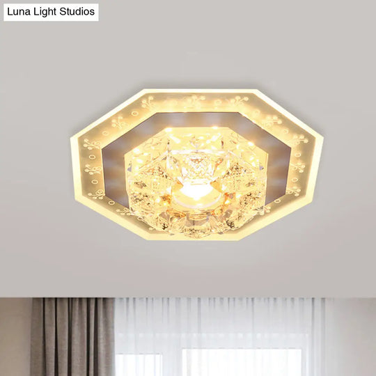 Crystal Clear Led Foyer Ceiling Light With Minimalist Pattern Edge And Square/Polygon Flush Mount