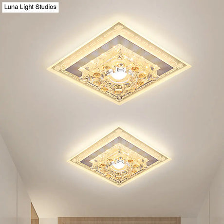 Crystal Clear Led Foyer Ceiling Light With Minimalist Pattern Edge And Square/Polygon Flush Mount
