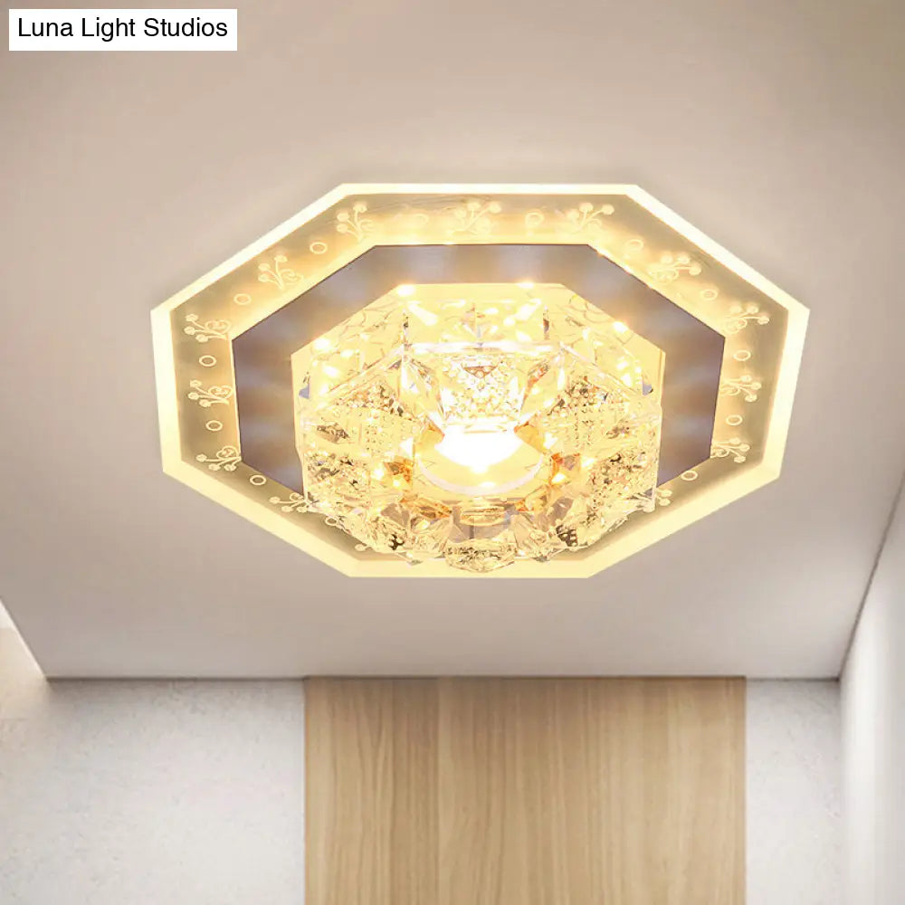 Crystal Clear Led Foyer Ceiling Light With Minimalist Pattern Edge And Square/Polygon Flush Mount /